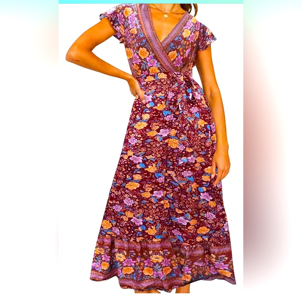 ZESICA floral wrap dress